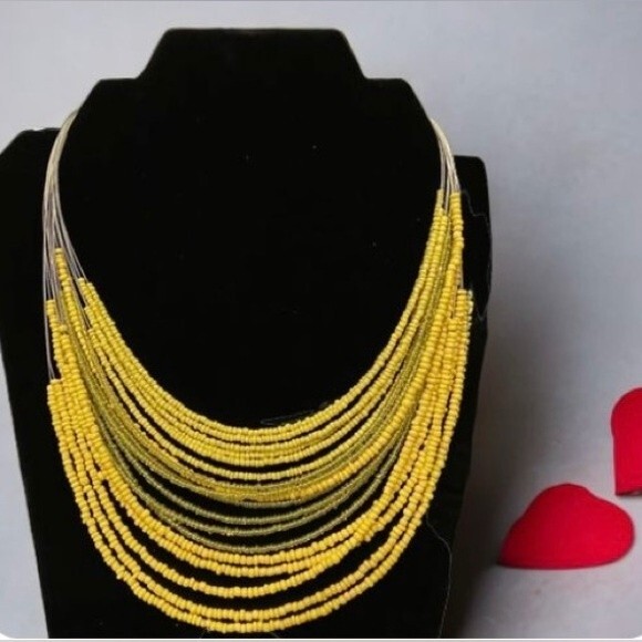 Yellow Layered Seed Beaded Necklace - Picture 1 of 6